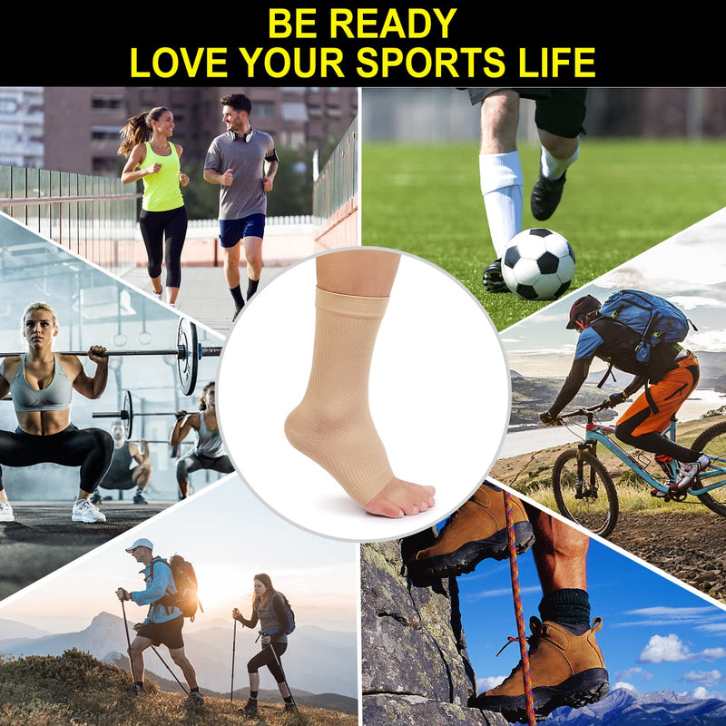 KEKING® Ankle Brace Compression Support Sleeve for Women & Men, Medical Ankle Compression Socks for Plantar Fasciitis, Foot & Ankle Swelling, Achilles Tendon Support, Arch Support, 1 Pair of Beige M Medium