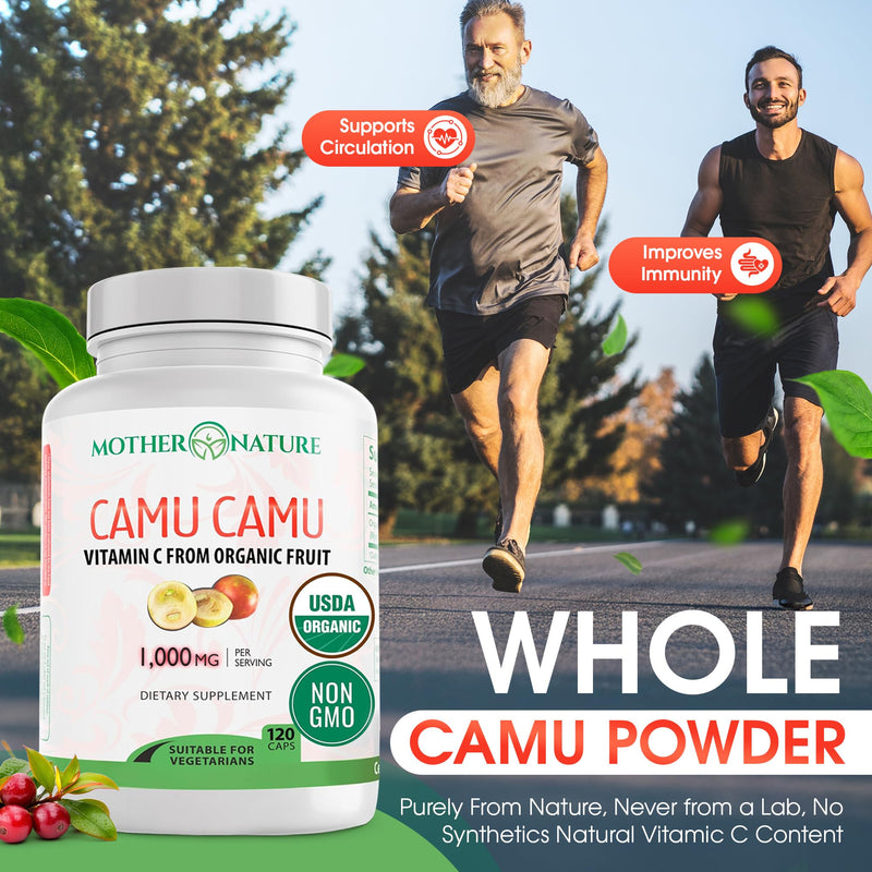 MNO Natural Vitamin C Capsules from Organic Camu Camu Fruit | Whole Food Vitamin C, 120 Vegan Capsules, Non-GMO, Immune Support, No Synthetic Ascorbic Acid Capsule