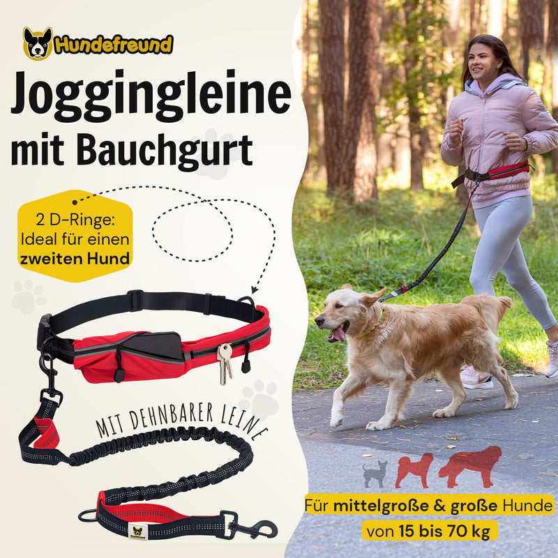Dog friend jogging leash with waist belt red | Running leash, elastic, shock-absorbing, reflective for medium and large dogs up to 70 kg Free your hands for jogging, running, cycling, hiking - BeesActive Australia
