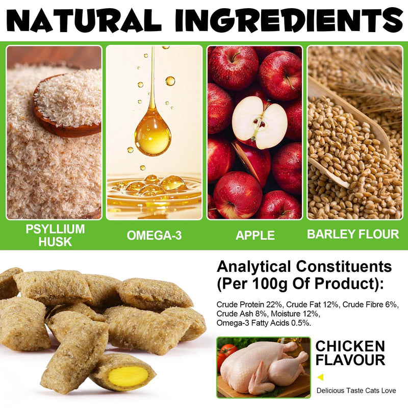 Hairball Treatment for Cats & Kittens, Cat Hairball Support Crunchy & Creamy Chews for Cats,Hairball Control & Relief Treats with Cat Grass,Apple Pomace & Omega-3 Fish Oil,Supports Healthy Skin Coat