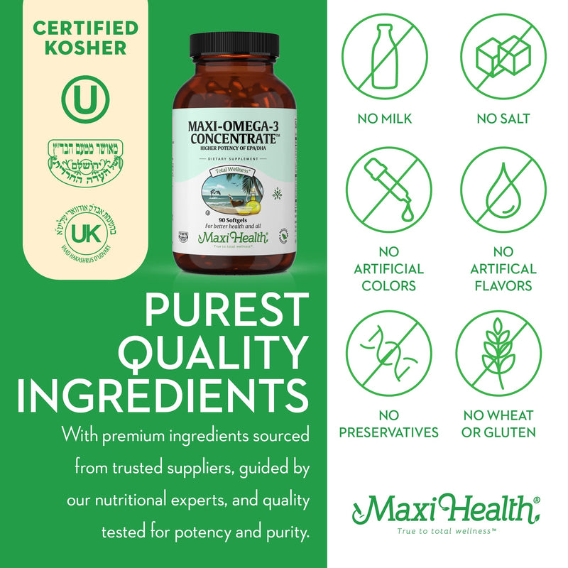 Maxi Health® Omega 3 Fish Oil Supplement 2000mg, EPA & DHA (90 Softgels) | Kosher | 680mg EPA + 460mg DHA per Serving | Wild Tuna Fish · Third-Party Tested · Gluten-Free | Heart, Brain & Joint Support 90 Count (Pack of 1)
