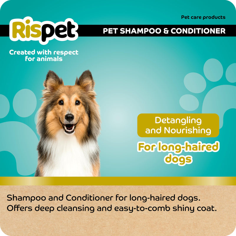 RISPET Shampoo and conditioner, coconut and keratin, cleaning and disinfectant for dogs and long-haired animals, delicate formula without allergens and balanced pH value, coconut scent, 370 ml coconut and keratin (370 ml) - BeesActive Australia