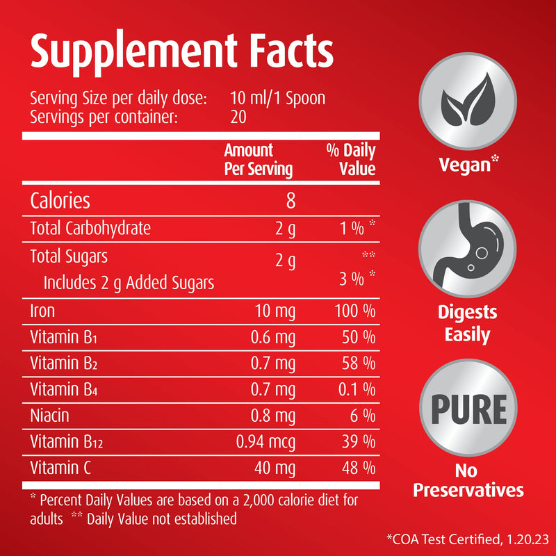 hübner Iron Vital Liquid Iron Supply Plus Vitamin C, Dietary Supplement for Adults and Kids, Vegan and Gluten-Free, Fruit Flavor, Box of 20 Packets + 2 Extra Packets, 10 ml Each 7.44 Fl Oz (Pack of 1)