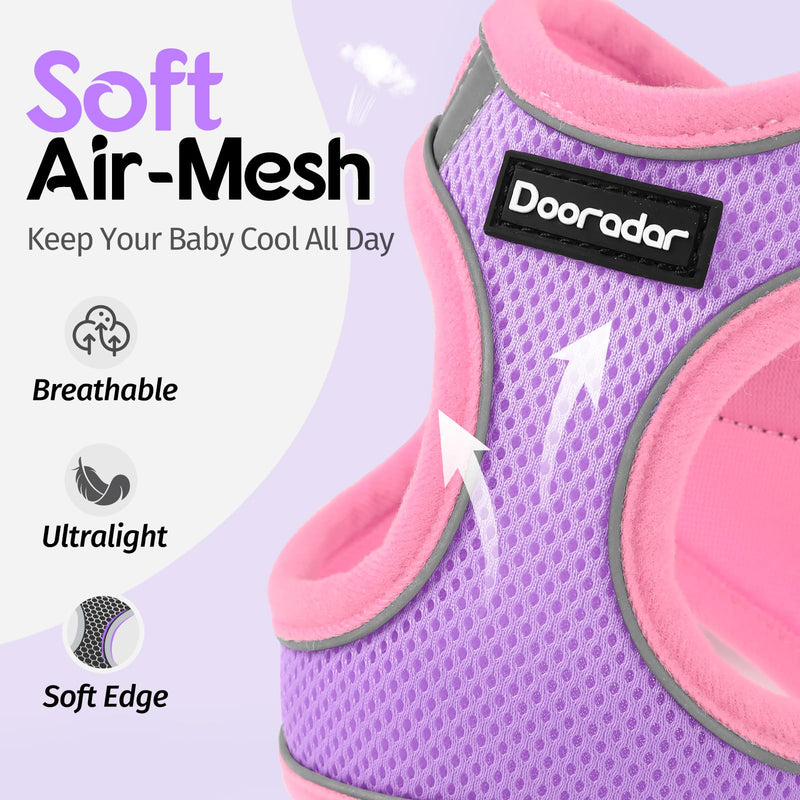 Dooradar Cat Harness and Leash Set, Escape Proof Lightweight Kitten Harness, Soft Breathable Reflective Vest for Outdoor Walking Traveling, Adjustable for Large Cats, Purple & Pink, L - BeesActive Australia