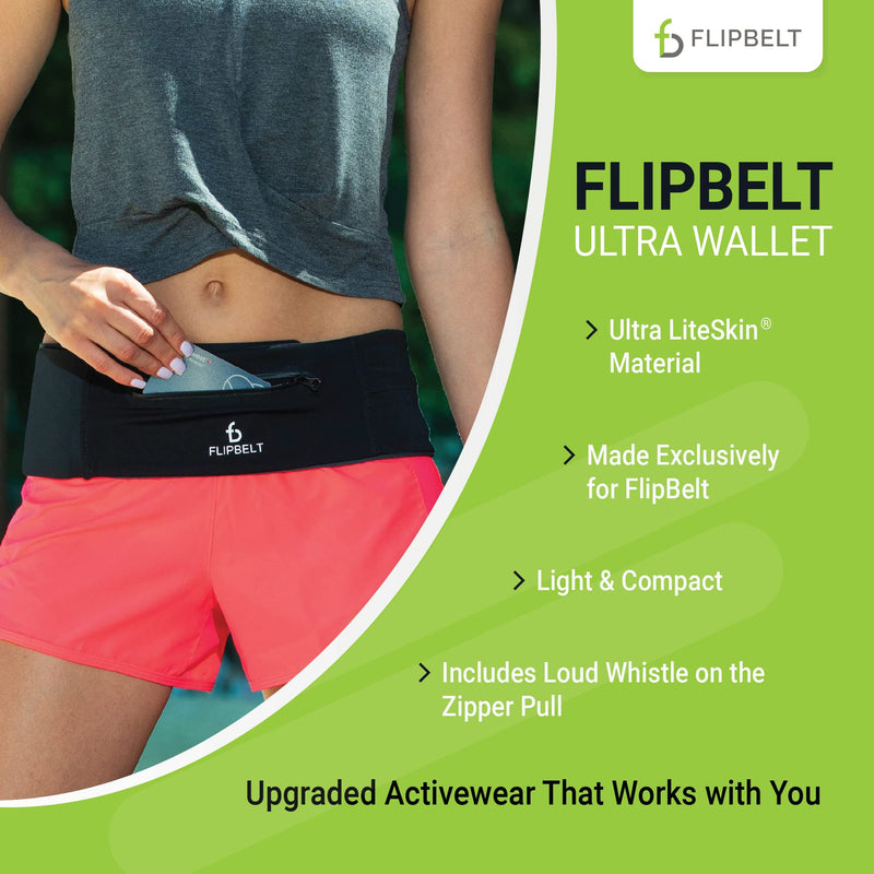 FlipBelt Ultra Wallet – Zippered Running Wallet with Safety Whistle, Exercise Wallet, Black Heather, USA Company