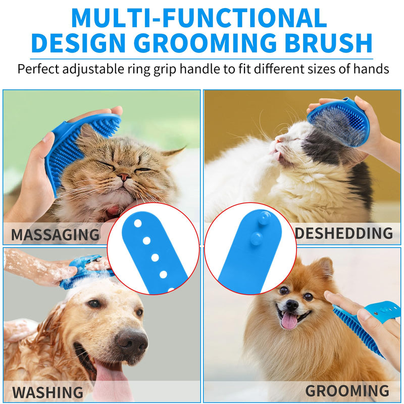 3PCS Dog Bath Brush | Dog Shampoo Brush | Dog Scrubber for Bath | Dog/Grooming/Washing Brush Scrubber with Adjustable Ring Handle for Short & Long Haired Dogs/Cats (Blue Blue White) Blue Blue White - BeesActive Australia