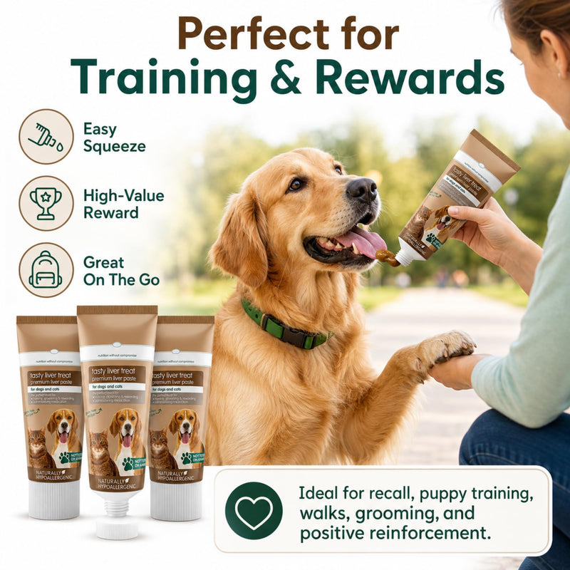 Tasty Liver Treat Paste for Dogs & Cats 75g x 3, Grain-Free Pet Pate with Tube Squeezer Tool, Easy Squeeze Training Reward, Lick Mat Paste, Food Topper & Medication Helper
