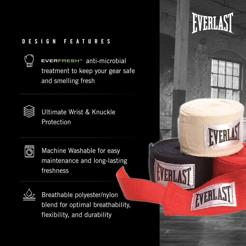 Everlast Core Handwraps 120in – Boxing Hand Wraps for Gloves, Wrist & Knuckle Support Variety Pack - 3 Pack