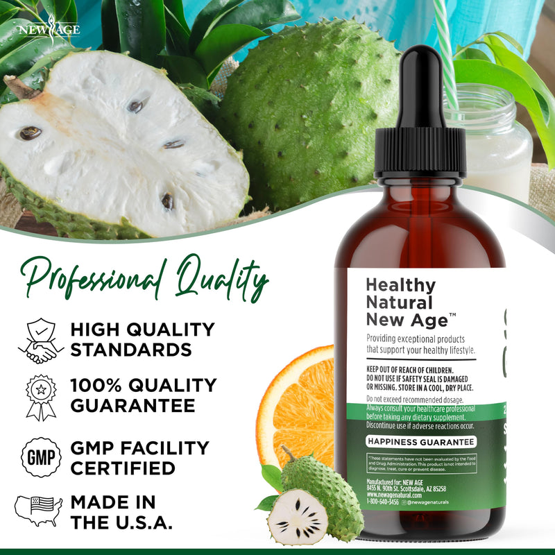 NEW AGE Soursop Drops - Soursop Bitters Liquid with Soursop Fruit and Leaves, Elderberry, Vitamin C and Olive Leaf - Multimineral & Vitamins Superfood - 4 oz 2 Fl Oz (Pack of 2)