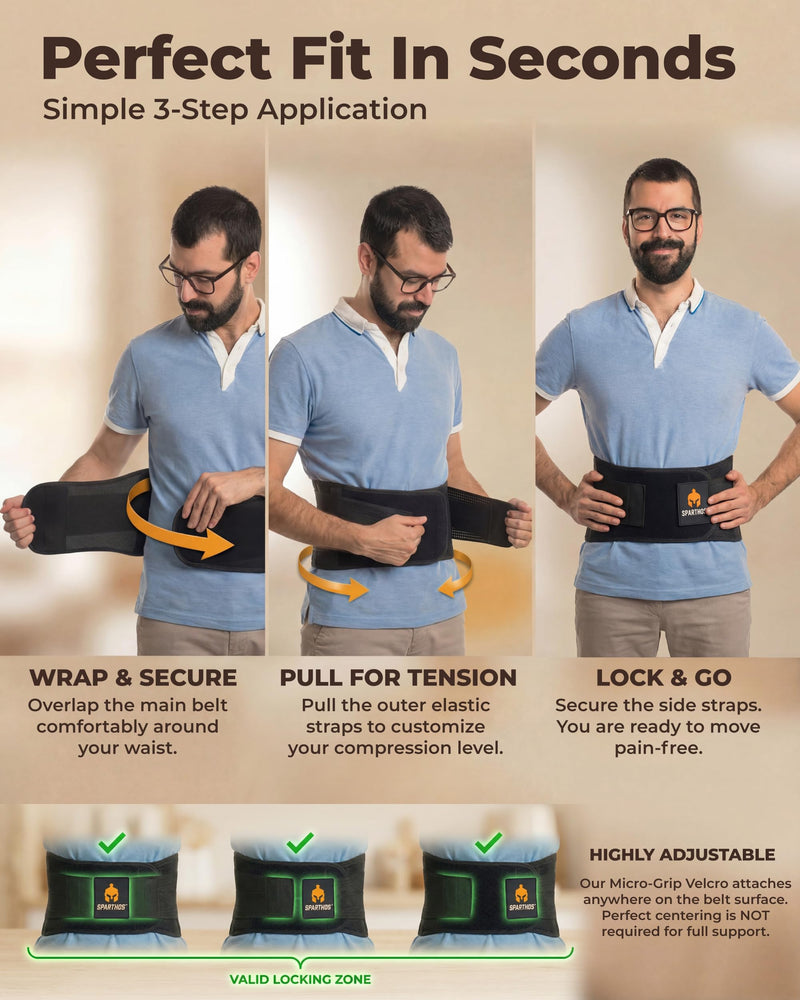 Sparthos Back Brace for Lower Back Pain - Immediate Relief from Sciatica, Herniated Disc, Scoliosis - Breathable + Lumbar Support Pad - For Men & Women - Fits 31–38″ Waist (Small, Check Size Chart) Black Small (Pack of 1)