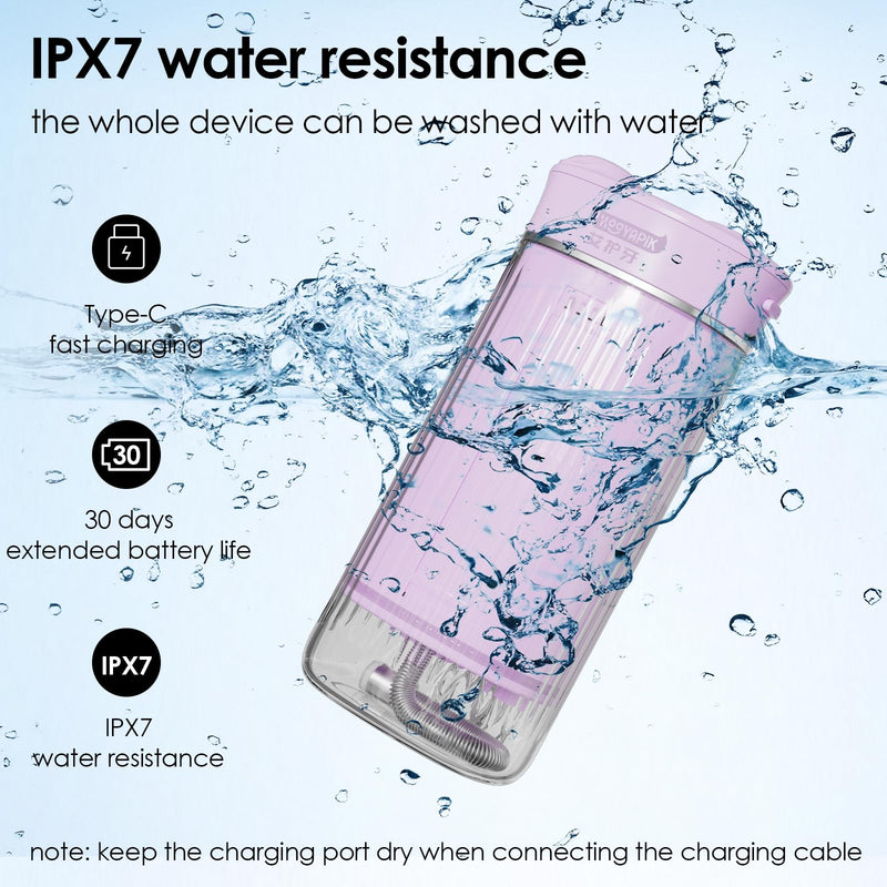 Portable Water Flosser Cordless for Travel-Rechargeable Power Dental Flossers for Braces＆Stonsil Stones-Mini Tooth Cleaner with UVC Sterilization,IPX7 Waterproof (D0040-Pink) Pink