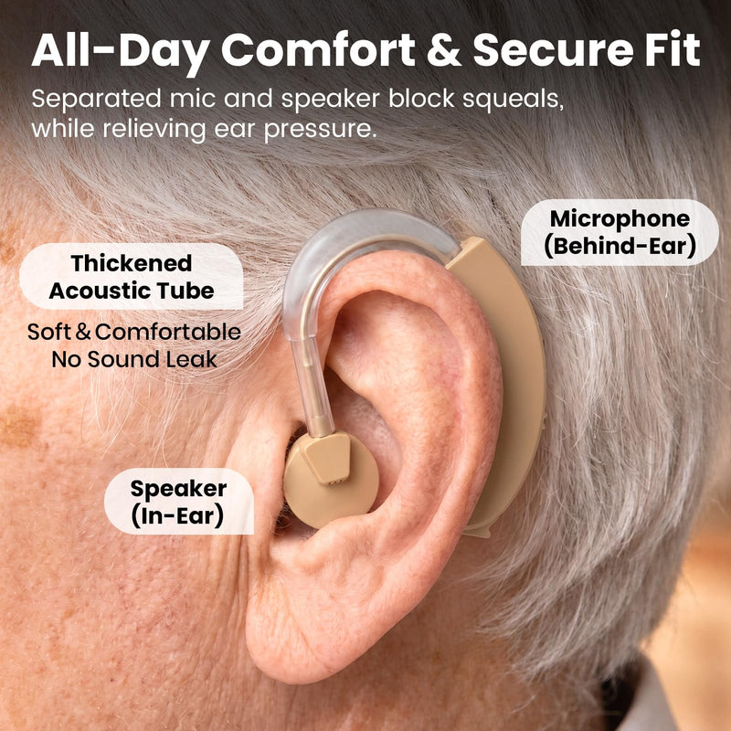 Hearing Amplifier for Seniors, Behind-the-Ear with Volume Control Beige