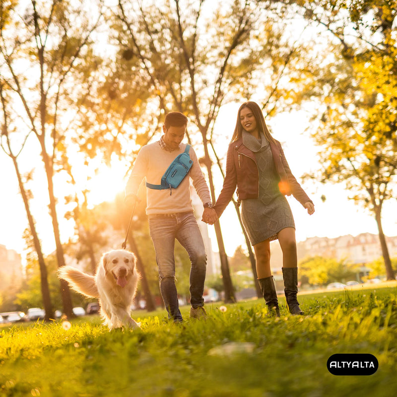 EZ Dog Walking Fanny Pack, Dog Training Treat Pouch, Easy for Walking with Dogs, Belt Bag with 6 Pockets and Waste Bag Dispenser Blue Green Melange - BeesActive Australia