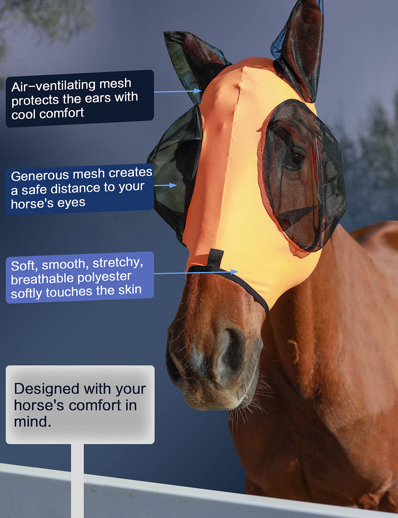 Horse Fly Mask with Ears, UV Protection Fly Mask for Horses, Elasticity Fly Mask with Big Mesh Eye Covers, Snug Fitting Comfortable Breathable Lightweight Fly Mask Horse Red Orange Full Large - BeesActive Australia