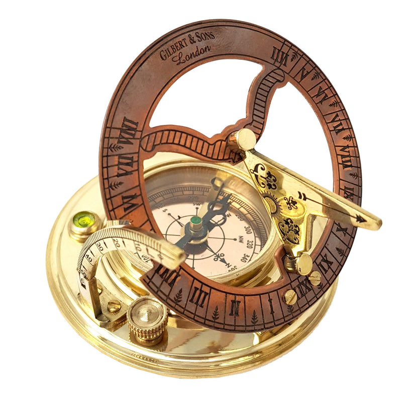 Brass Nautical - Antique Brass & Copper Sundial Compass, Sundial Clock in Box Gift Sun Clock Ship Replica Watch - BeesActive Australia