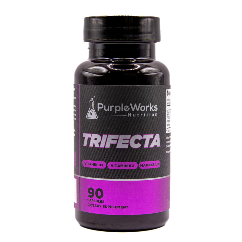 PurpleWorks Trifecta Vitamin D3 K2 Magnesium 2000IU, 120mcg K2, 120mg Magnesium Capsules 90 Count, Made in USA