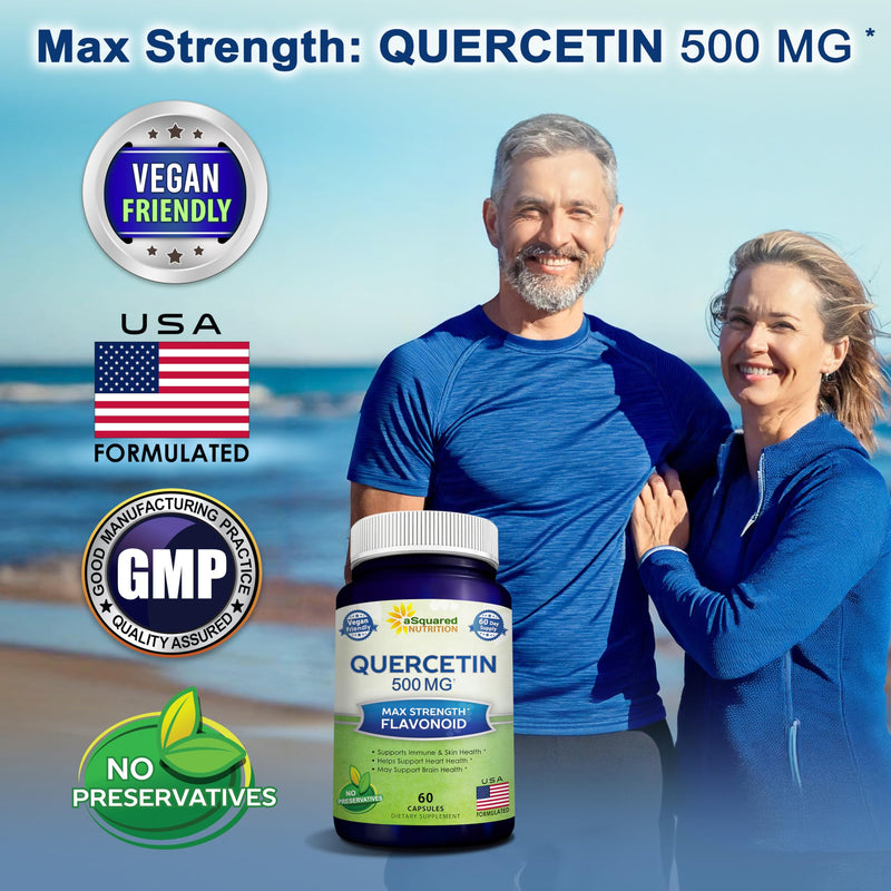 Quercetin 500mg Supplement - 60 Capsules - Dihydrate Powder Complex Pills | Max Strength Quercetin Dihydrate Supplements to Support Cardiovascular Health & Help Improve Immune Response 60 Count (Pack of 1)