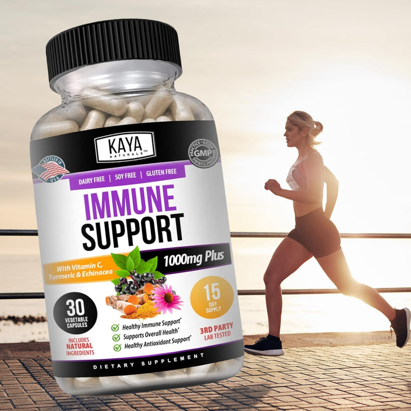 Kaya Naturals Elderberry Immune Support | Vitamins with Zinc and Vitamin C for Adults, Probiotics & Turmeric 1000mg Immune System Booster Sambucus Capsules - 30 Count (Pack of 2) 30 Count (Pack of 2)