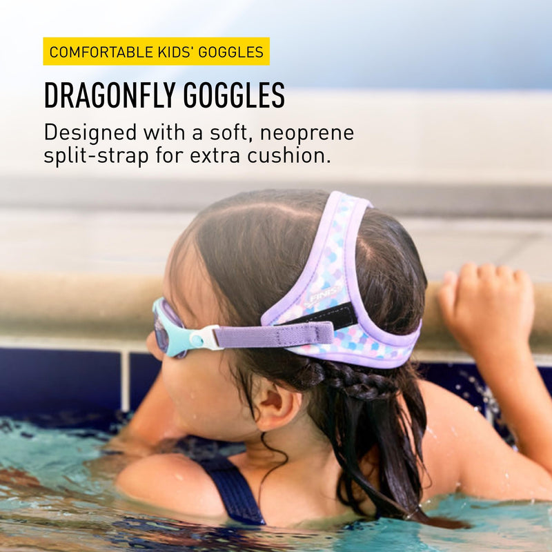 FINIS DragonFly Kids Swim Goggles - Ages 3-8 - UV Protection - Floating Neoprene Strap - Soft Silicone Fit - Lavender Scales