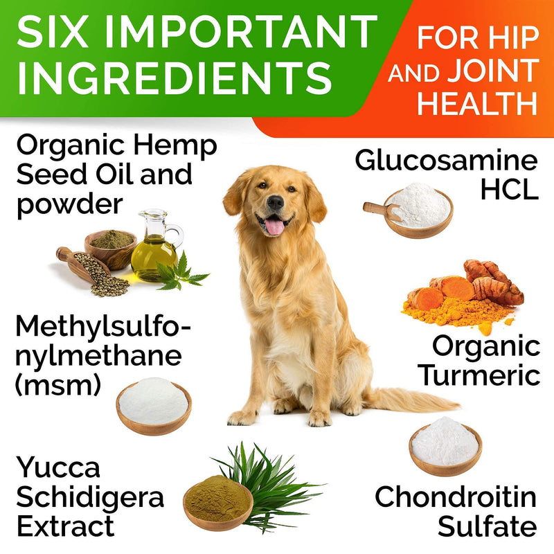 Hemp Chews for Dogs - Glucosamine Chondroitin for Dogs Joint Pain Relief with Hemp Oil, Hip & Joint Supplement Dogs, MSM Turmeric for Dogs Mobility, Dog Joint Supplement, Hemp Dog Treats Joints Health 120 Ct (Bacon) (Hip & Joint) Hemp Chews