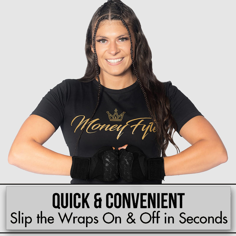 Quick Gel Boxing Wraps Under Boxing Gloves - Kickboxing MMA Muay Thai - Fist, Knuckle, Wrist Wrap Protection Inner Glove Hand Wraps - Men Women Kids All Black S/M