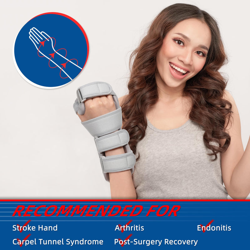 Fanwer Stroke Resting Hand Splint Left&Right, Hand Brace Splint for Stroke Patients - Functional Night Immobilizer Wrist Finger Brace Support for Straightening Fingers, Arthritis, Carpal Tunnel Syndrome (Left) Medium Left