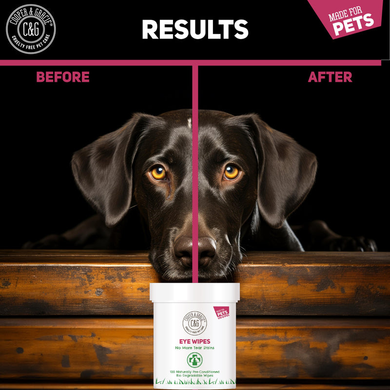 Dog Eye Wipes | Tear Stain Remover For Dogs Eyes By Cooper and Gracie | Remove Dog Eye Crust & Eye Discharge | Biodegradable Pre-soaked Textured | Safe & Easy Cleaning For Dogs & Cats | Pack Of 100
