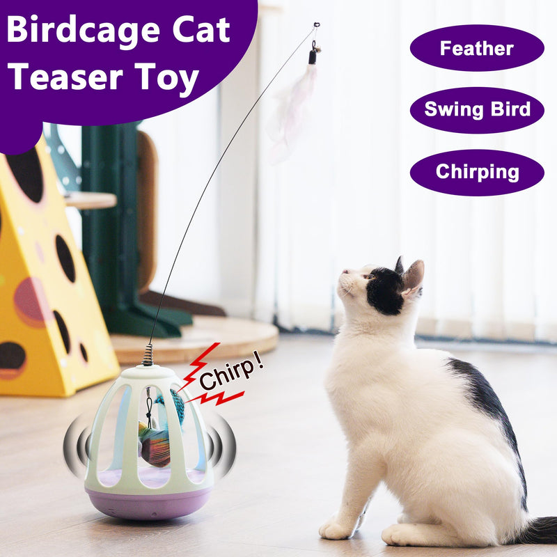 Interactive Cat Toys for Indoor Cat Feather Toys,Automatic Chirping Swing Kitten Toys for Cats Self Play,Flapping Bird Cat Toy,Rechargeable,Birdcage Cat Teaser Toy - BeesActive Australia