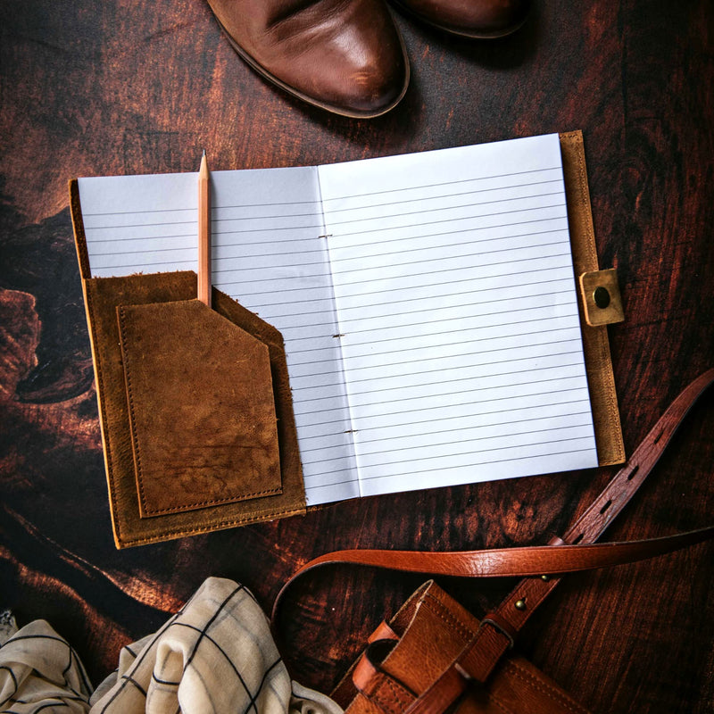 Travel Journal Series by Modest Goods - Refillable Leather Cover and A5 Notebook - Travel Accessories for Men & Women - Great for Traveler Adventure Journal, Vacation Scrapbook, Planner (Compass) Compass