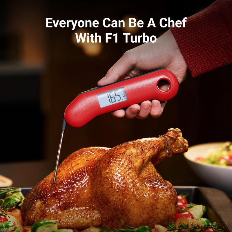 ThermoMaven ProfessionaI Meat Thermometer Digital, 3X Faster 0.5 Sec Instant Read, NIST Certified Accuracy ±0.5°F, 100% Waterproof Probe, Auto-Rotate Bright Indicator, for Candy/Grill/BBQ, Red & Gray - BeesActive Australia