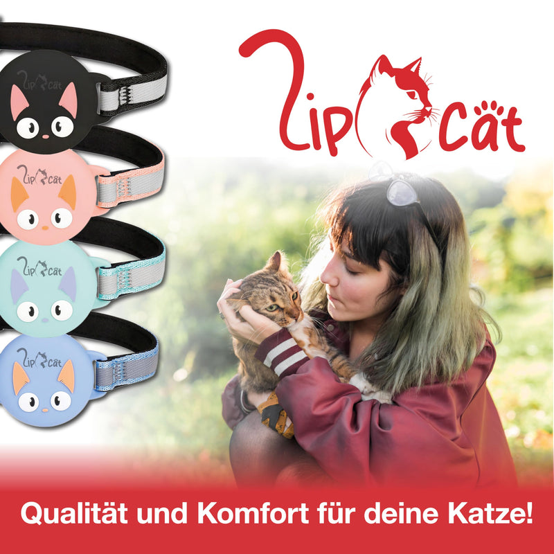 LipCat® Premium AirTag Cat Collar - Adjustable & Reflective Safety Collar with Breakaway Closure, Soft Nylon, Compatible with Apple AirTag, Black - BeesActive Australia