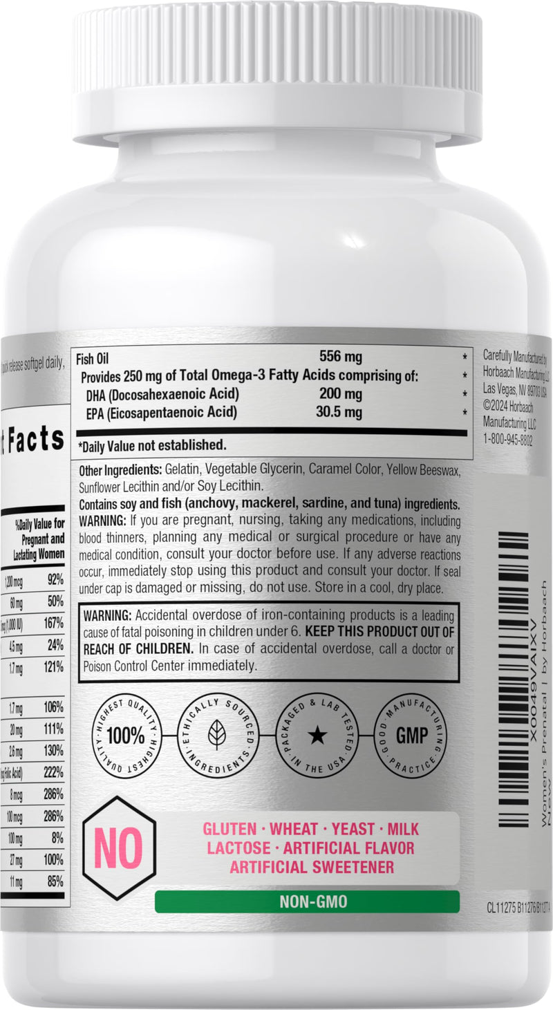 Horbäach Women's Prenatal Multivitamin with DHA | 70 Softgels | with Iron and Folic Acid | Non-GMO & Gluten Free 70 Count (Pack of 1)