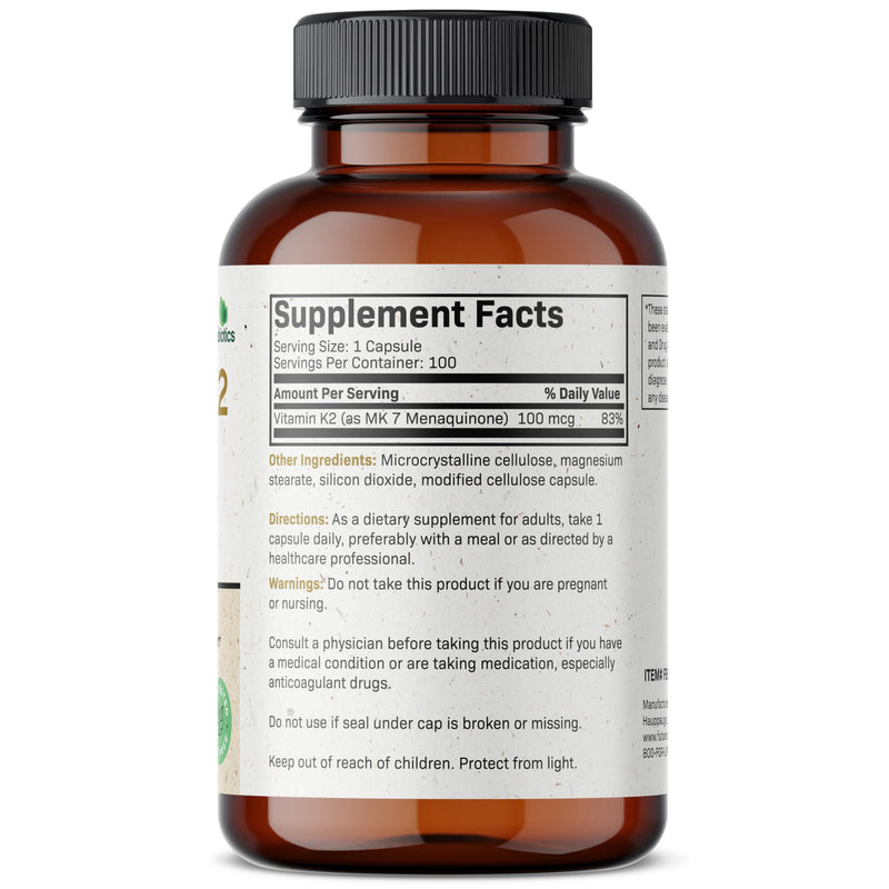 Futurebiotics Vitamin K2 as MK-7 100 mcg, Supports Strong Bones - Non-GMO, 100 Vegetarian Capsules 100 Count (Pack of 1)