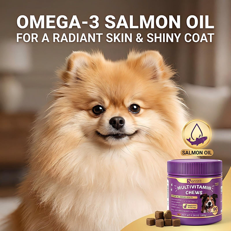 8-in-1 Dog Multivitamin - 90 Soft Chews, Chicken Flavor - Glucosamine, MSM, Chondroitin & Salmon Oil - Support Joint, Immune, Skin & Coat, Digestion for All Ages & Breeds Dogs.