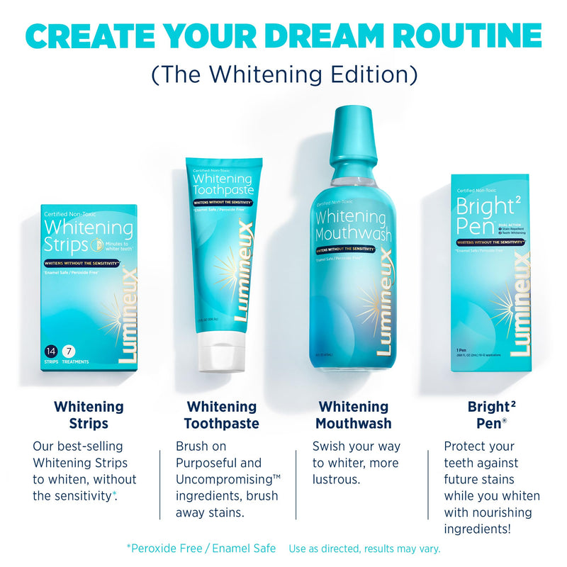 Lumineux Whitening Duo Set – Peroxide Free - Enamel Safe for Whiter Teeth – includes 21 Whitening Treatments & 2 Pack Whitening Toothpaste Certified Non-Toxic, Fluoride Free & Dentist Formulated - BeesActive Australia