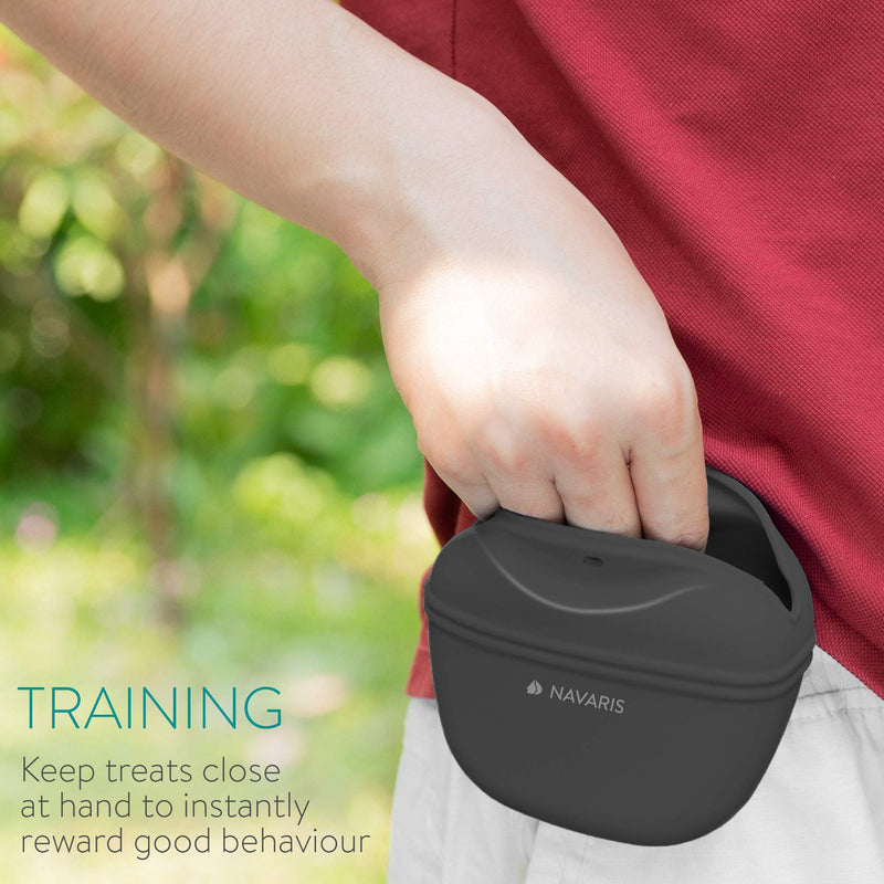 Navaris Silicone Dog Treat Pouch - Training Pet Puppy Bag Pocket Snack Treat Food Holder with Clip for Belt for Dog Walks - Set of 2 Grey & red - BeesActive Australia