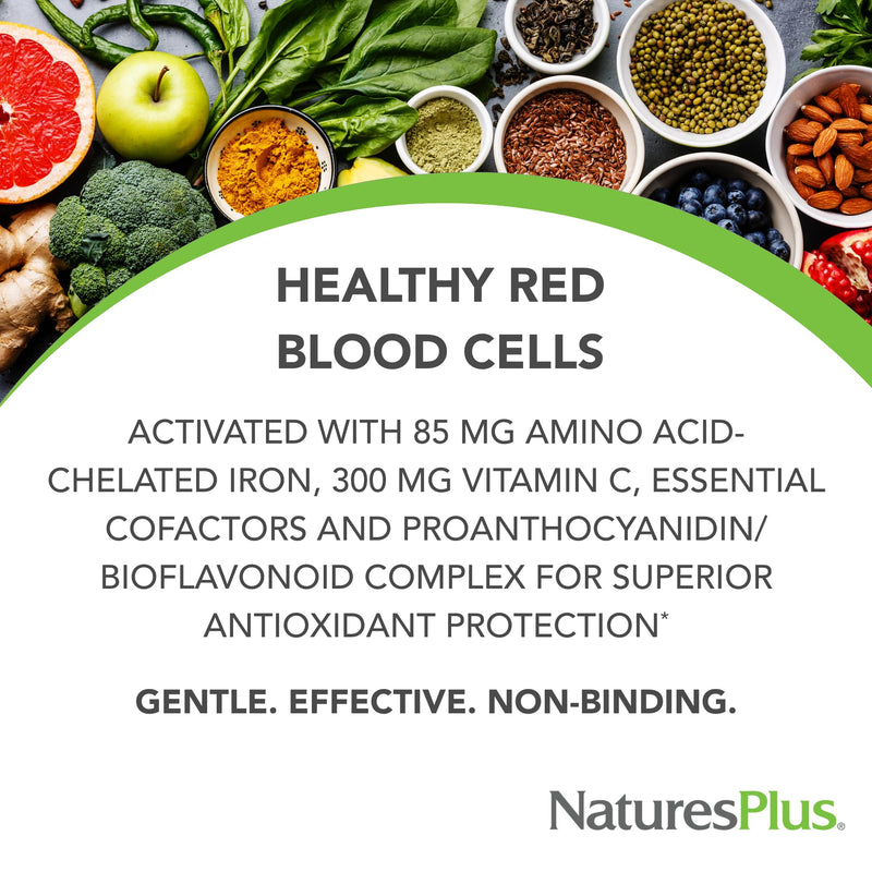 NaturesPlus Hema-Plex Iron - 60 Fast-Acting Capsules - 3 Pack - 85 mg Chelated Iron + Vitamin C & Bioflavonoids for Healthy Red Blood Cells - Vegan, Gluten Free - 90 Total Servings 60 Count (Pack of 3)