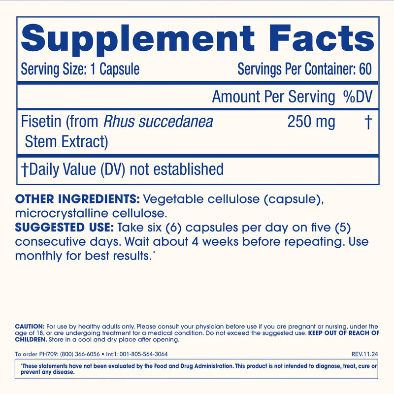 ProHealth Pure Fisetin Supplement 250mg, 60 Capsules | Ultra Pure Natural Fisetin, Healthy Aging, Cellular Support & Brain Health, Triple 3rd Party Tested