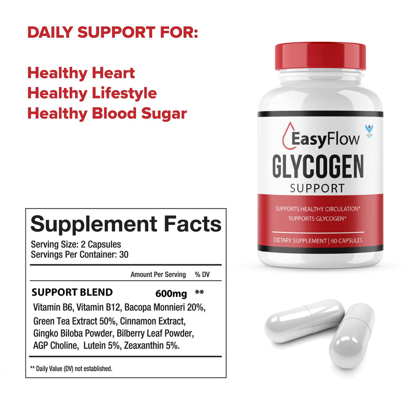 Easy Flow Glycogen Support EasyFlow Glyco Pills, Easy Flow Maximum Strength Glycogen Health and Blood Support Supplement, EasyFlow Advanced Glyco Optimizer Official Formula - 60 Capsules