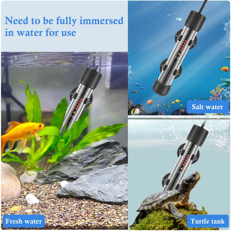 HITOP Thickened Glass Aquarium Heater: 50W 100W 300W Upgraded Fish Tank Heater with Controller, Fish Tank Thermostat Heater for Seawater/Fresh Water 5-65Gal