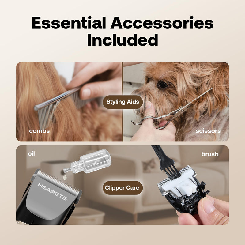 HEAPETS Dog Hair Clippers for Grooming Kit and Dog Paw Trimmer Nail Grinder for Grooming, Low Noise Rechargeable Cordless, Shaver Grooming Supplies for Pet Cats Dogs (Black, White) Black-white