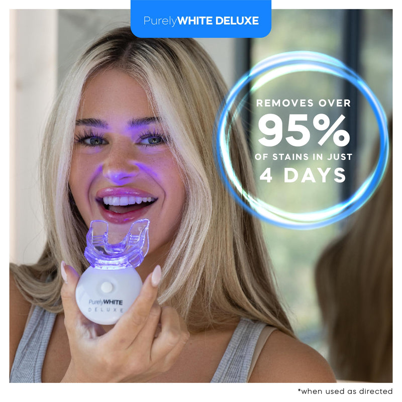 PurelyWHITE DELUXE Teeth Whitening Kit, Complete LED Teeth Whitening, 15+ Treatments, (3) 3ml Whitening Gel Syringes, Whiter Smile in 7 Minutes - BeesActive Australia