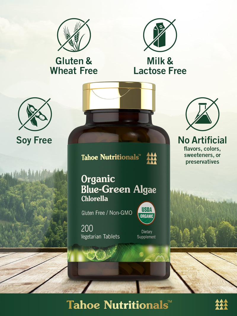 Carlyle Chlorella Blue Green Algae 250mg | 200 Tablets | Vegetarian, Non-GMO, Gluten Free Supplement | Tahoe Nutritionals
