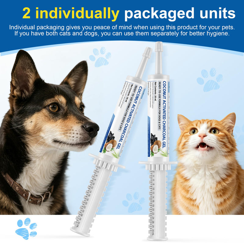 Activated Charcoal for Dogs & Cats 30 ml (2 Tubes), Pet Emergency Toxin Absorber, Digestive Health Support, pet First Aid Kit Essential for Multi-Pet Households 2*30 ml