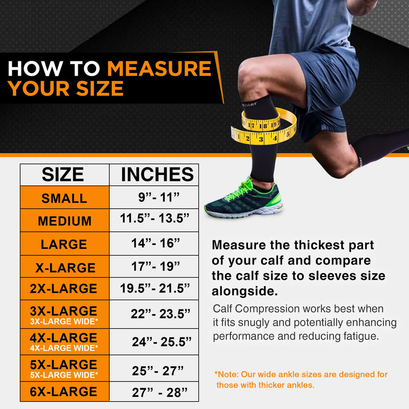 Doc Miller Compression Calf Sleeve for Men & Women – 20-30mmHg Graduated Support for Running, Shin Splints, Calf Strain – Knee High, Small to 6XL Plus Size Large REGULAR Black - BeesActive Australia