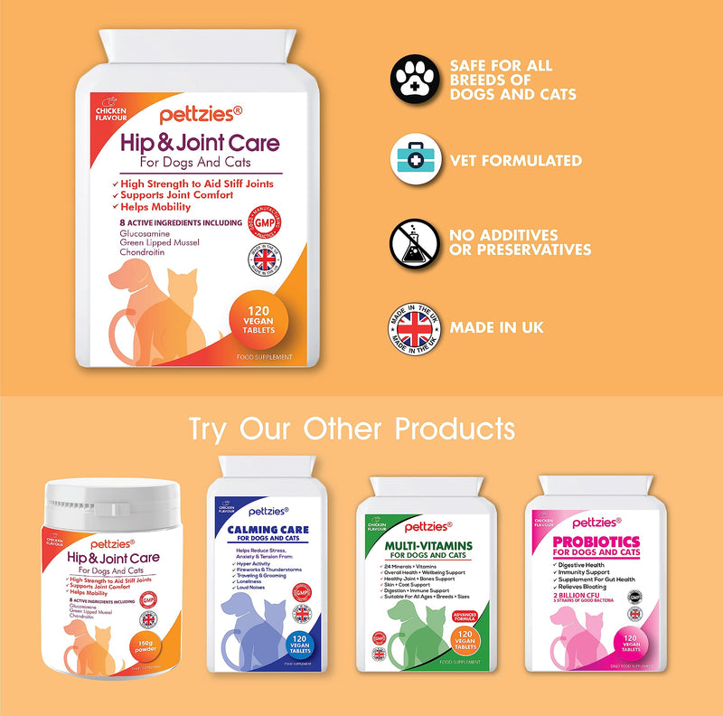 Hip and Joint Supplements for Dogs and Cats Health 120 Tablets - Arthritis Aid, Joint Care, Pain Relief Support for Senior, Young Pets - Glucosamine, Green Lipped Mussel, Chondroitin, Msm Joint Care for Dogs & Cats 120 Tablets