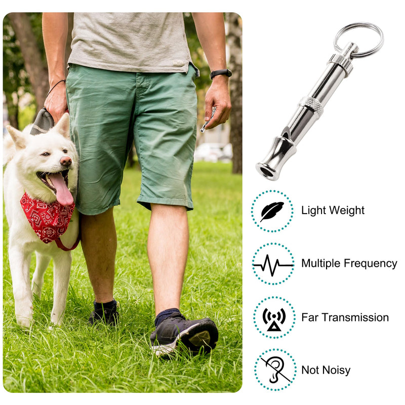 uxcell 1PC Dog Whistle to Stop Barking, Adjustable Sound Pitch Dog Whistle with Keychain, Professional Recall Pet Puppy Cat Dog Training Whistle for Bad Behavior, Silver Tone - BeesActive Australia