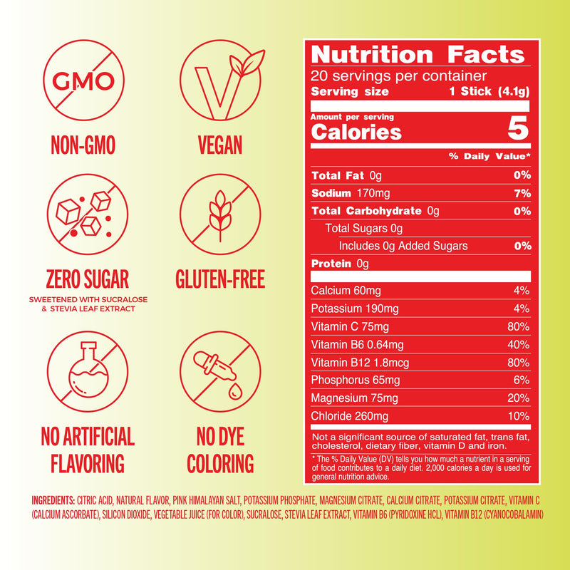 TREVI Electrolytes Powder Packets, Sugar Free Hydration, Strawberry Kiwi | 20 Pack Essential Daily Drink Mix, 0 Sugar, Magnesium, Potassium, Vitamin C, Calcium, B6 & B12 Vitamins 20 Servings