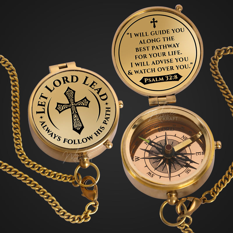 Engraved Brass Pocket Compass Gift - Psalm 32:8, First Communion Gifts, Baptism Gifts for Boys, Confirmation Gifts, Gifts for Men, Catholic Religious Christian Easter Gifts for Kids - BeesActive Australia