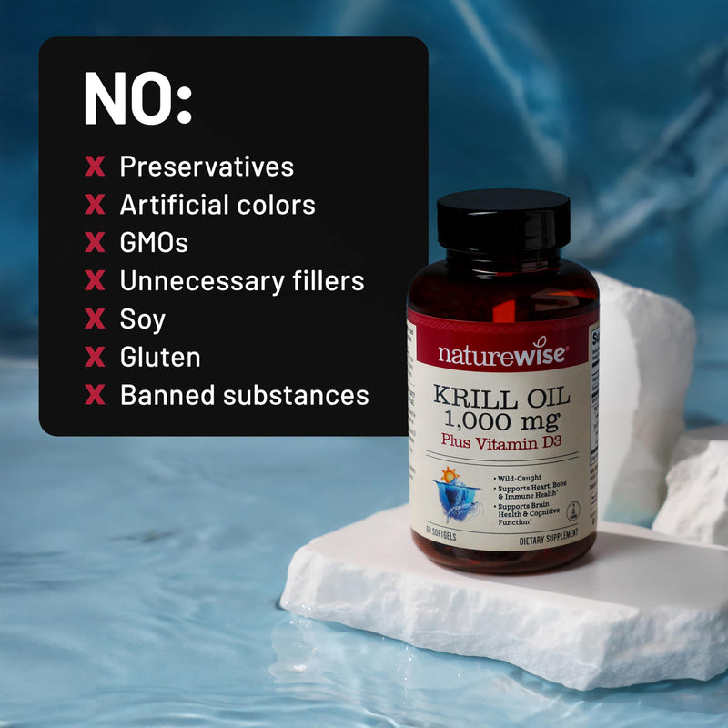 NatureWise Krill Oil 1,000 mg + Vitamin D3 6,000 IU - SUPERBAboost Concentrated Antarctic Krill Oil - Omega-3 EPA & DHA, Phospholipids & Astaxanthin - Non-GMO - 60 Softgels[30 Day Supply]